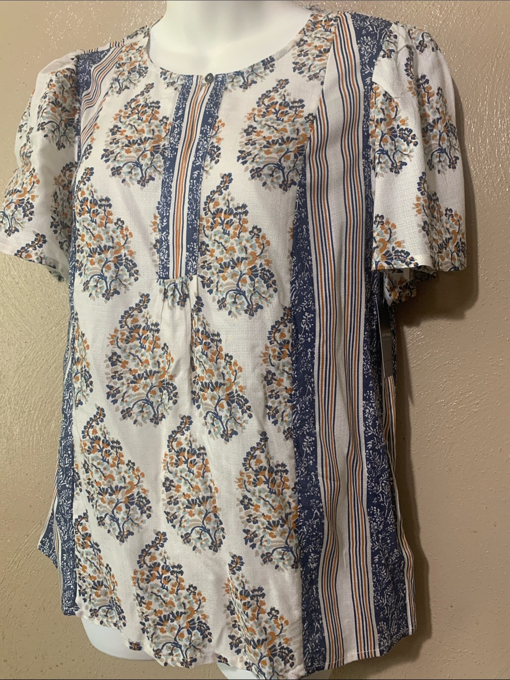 Lucky Brand White Floral Stripe Short-Sleeve Blouse - Picture 2 of 4
